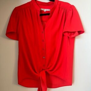 Trina Turk Red Flutter Sleeve Button Down Blouse